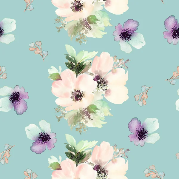 Seamless pattern with flowers watercolor. Gentle colors. — Stock Photo, Image