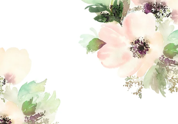 Çiçekli tebrik kartı. Pastel renkler. El yapımı. Suluboya 