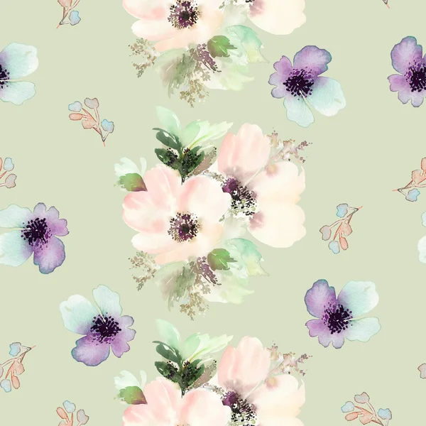 Seamless pattern with flowers watercolor. Gentle colors. — Stock Photo, Image