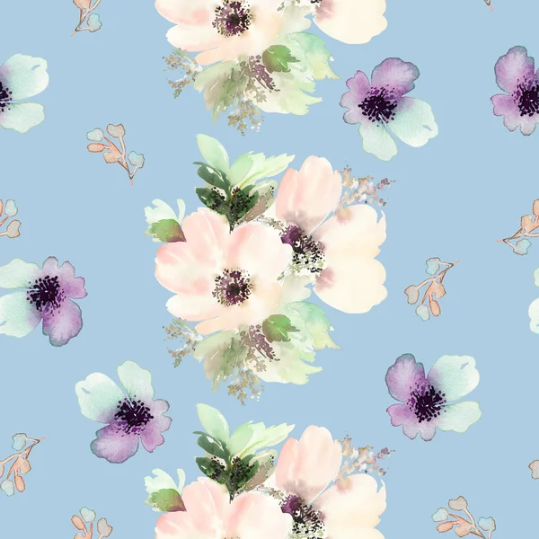 Seamless pattern with flowers watercolor. Gentle colors. — Stock Photo, Image