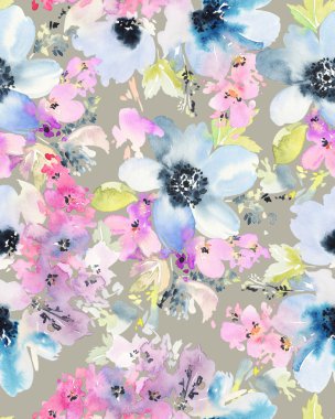 Çiçekler suluboya ile Seamless modeli. Yumuşak renkler.