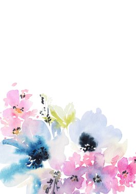 Çiçekli tebrik kartı. Pastel renkler. El yapımı.