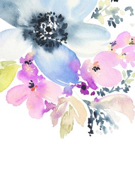 Çiçekli tebrik kartı. Pastel renkler. El yapımı.