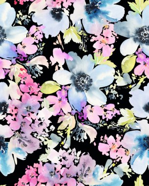 Çiçekler suluboya ile Seamless modeli. Yumuşak renkler.