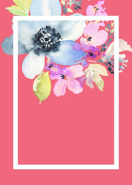 Ευχετήρια κάρτα με τα λουλούδια. Παστέλ χρώματα. Χειροποίητο. — Φωτογραφία Αρχείου