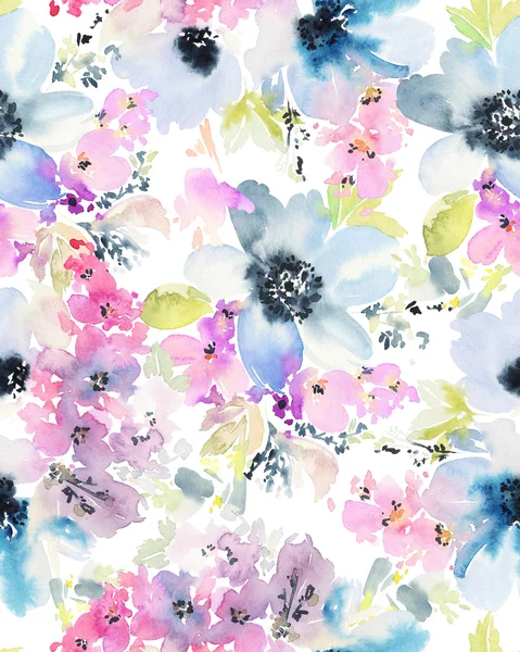 Seamless pattern with flowers watercolor. Gentle colors. — Stock Photo, Image