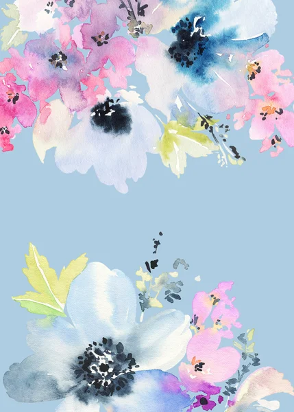 Wenskaart met bloemen. Pastel kleuren. Handgemaakte. — Stockfoto