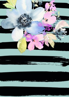 Çiçekli tebrik kartı. Pastel renkler. El yapımı.