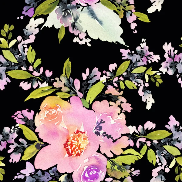 Seamless pattern with flowers watercolor. Gentle colors. — Stock Photo, Image