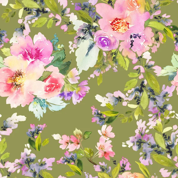 Seamless pattern with flowers watercolor. Gentle colors. — Stock Photo, Image