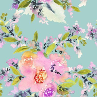 Çiçekler suluboya ile Seamless modeli. Yumuşak renkler.