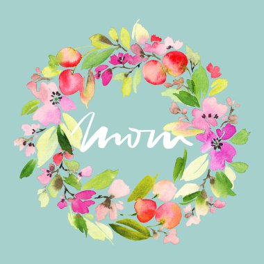 Çiçekli tebrik kartı. Pastel renkler. El yapımı. Suluboya 