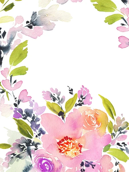 Gratulationskort med blommor. Pastellfärger. Handgjorda. Akvarell — Stockfoto