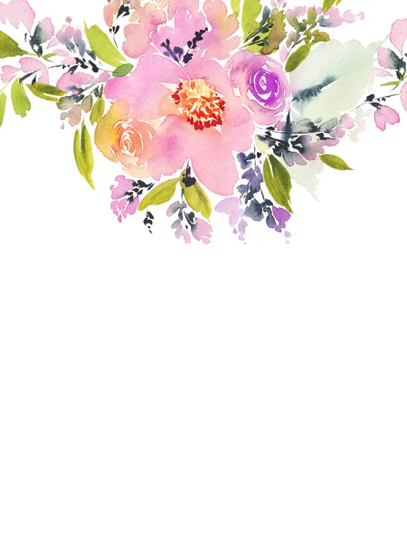 Çiçekli tebrik kartı. Pastel renkler. El yapımı. Suluboya 