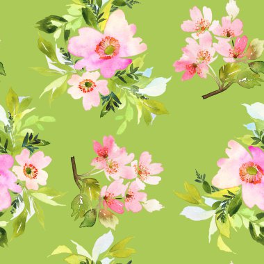 Çiçeklerle suluboya kusursuz desen.