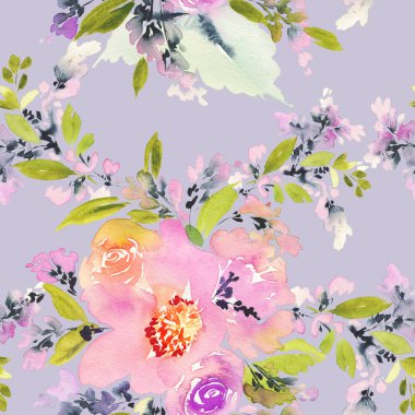 Çiçeklerle suluboya kusursuz desen.