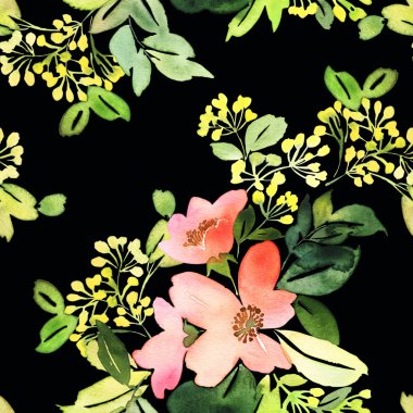 Çiçeklerle suluboya kusursuz desen.