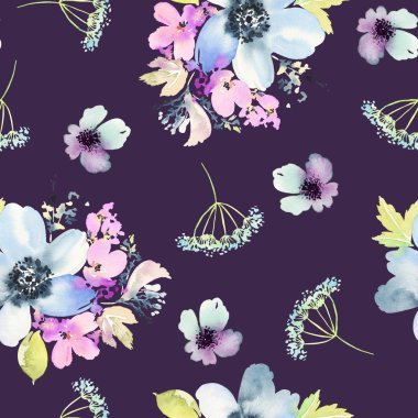 Çiçeklerle suluboya kusursuz desen.