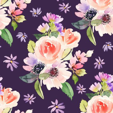 Çiçeklerle suluboya kusursuz desen.