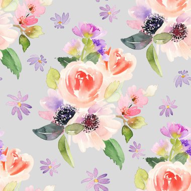 Çiçeklerle suluboya kusursuz desen.