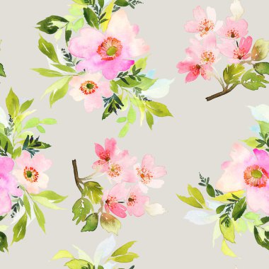 Çiçeklerle suluboya kusursuz desen.