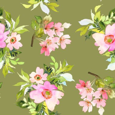 Çiçeklerle suluboya kusursuz desen.