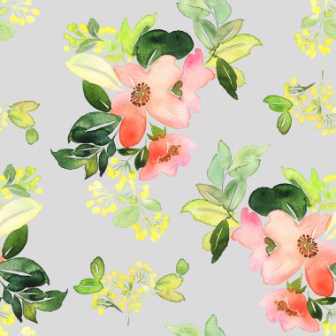 Çiçeklerle suluboya kusursuz desen.