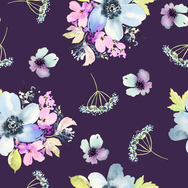 Çiçeklerle suluboya kusursuz desen.