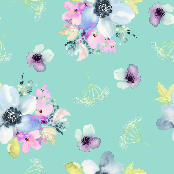 Seamless pattern with flowers watercolor. — Stock Photo, Image