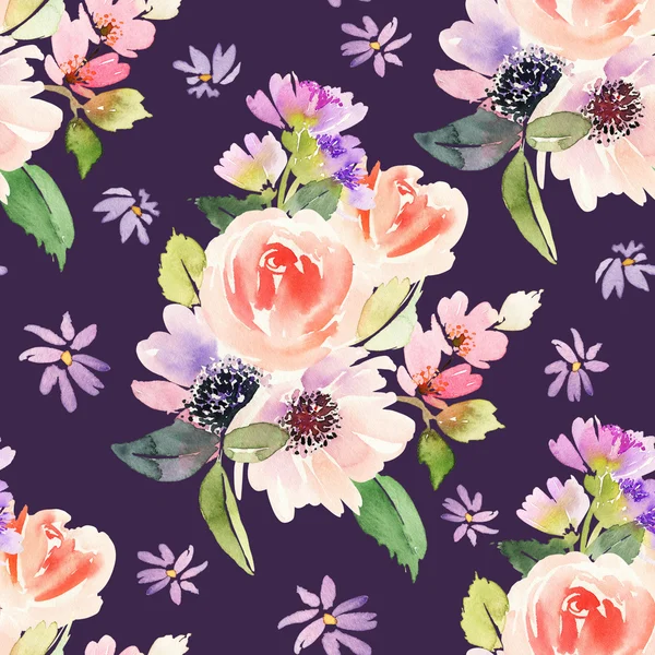 Çiçeklerle suluboya kusursuz desen.