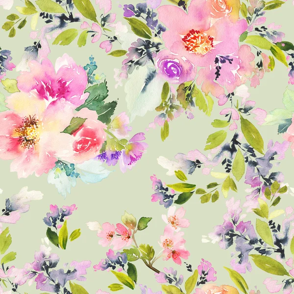 花の水彩でシームレスなパターン. — ストック写真