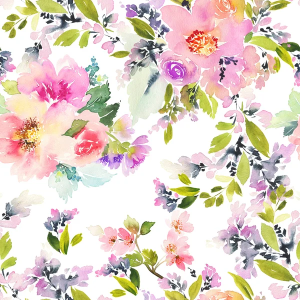 Seamless pattern with flowers watercolor. — Stock Photo, Image