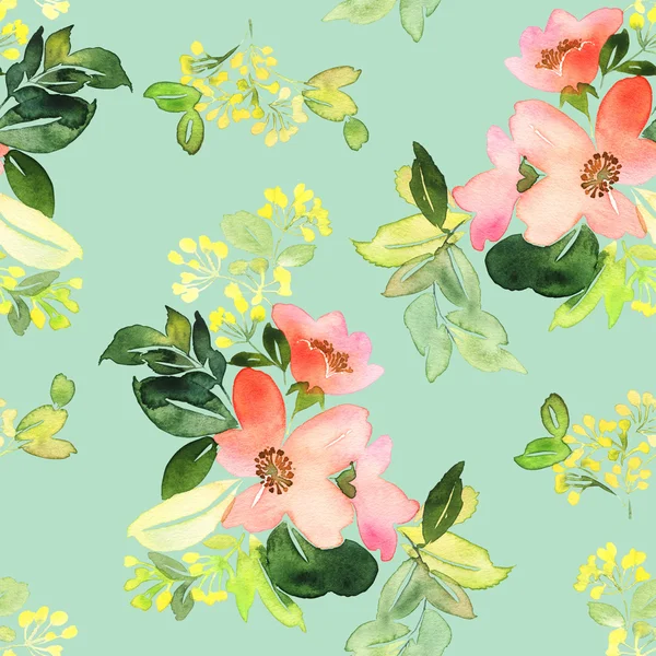 Nahtloses Muster mit Blumen Aquarell. — Stockfoto