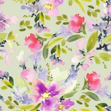 Çiçeklerle suluboya kusursuz desen.