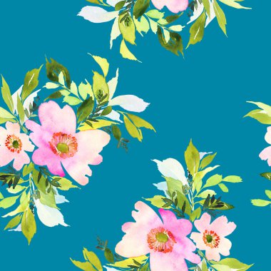 Çiçeklerle suluboya kusursuz desen.