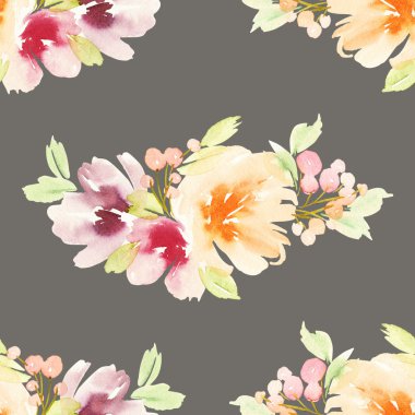 Çiçeklerle suluboya kusursuz desen.