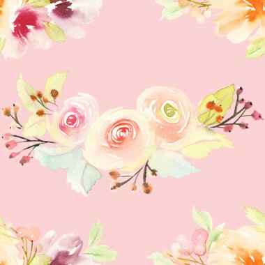 Çiçeklerle suluboya kusursuz desen.