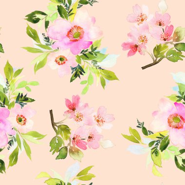 Çiçeklerle suluboya kusursuz desen.