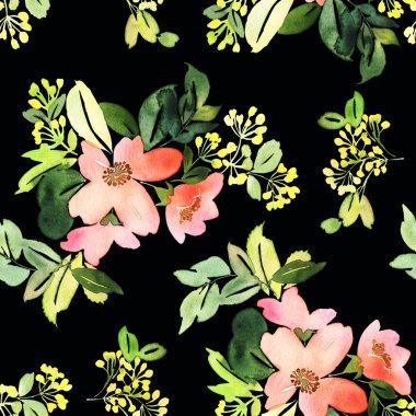 Çiçeklerle suluboya kusursuz desen.