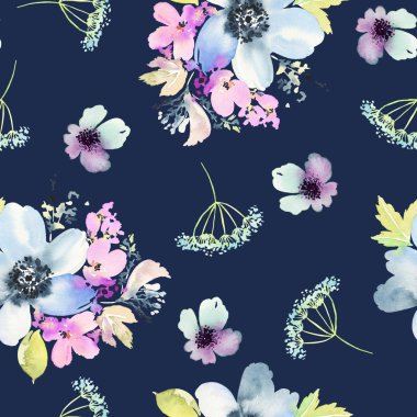 Çiçeklerle suluboya kusursuz desen.