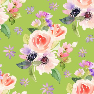 Çiçeklerle suluboya kusursuz desen.