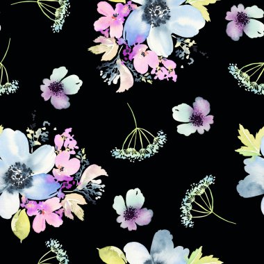 Çiçeklerle suluboya kusursuz desen.