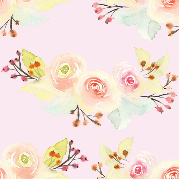 Bezešvé vzor s květy akvarel. — Stock fotografie
