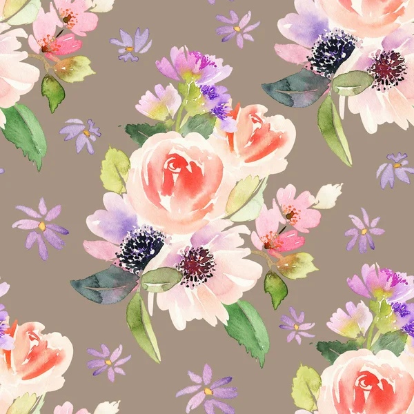 Seamless pattern with flowers watercolor. — Stock Photo, Image