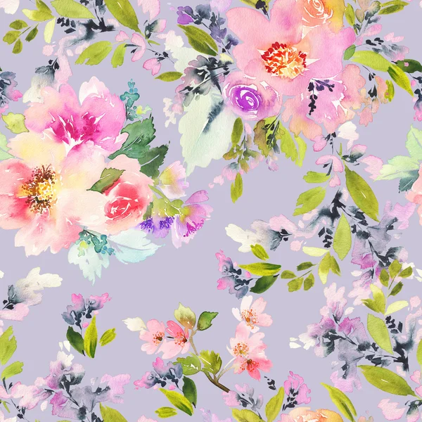 Wzór z kwiatów akwarela. Delikatne kolory. — Zdjęcie stockowe