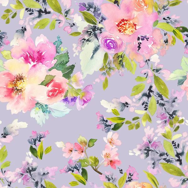 Seamless pattern with flowers watercolor. Gentle colors. — Stock Photo, Image