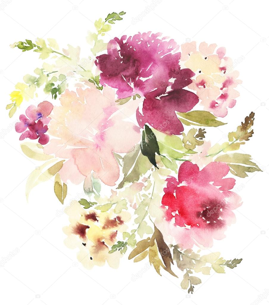 Flowers watercolor illustration.