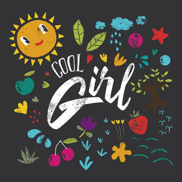 Cool girl to print T-shirts. Hand lettering. — Stock Vector