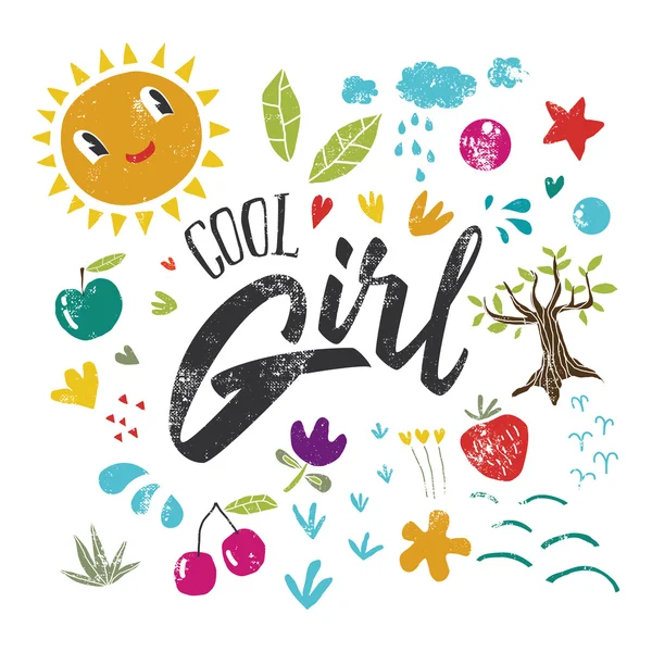 Cool girl to print T-shirts. Hand lettering. — Stock Vector