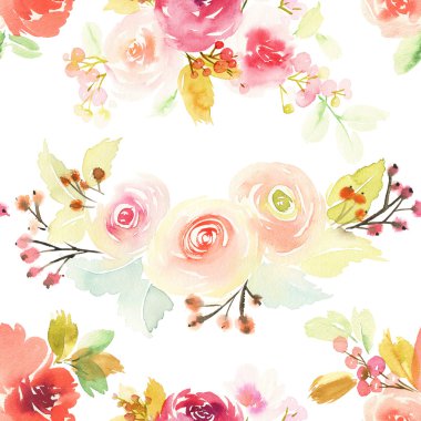 Çiçeklerle suluboya kusursuz desen.